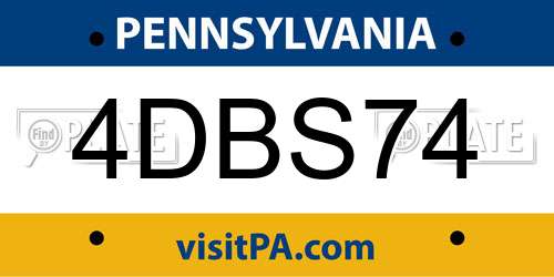 4DBS74 Pennsylvania License Plate