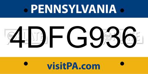 4DFG936 Pennsylvania License Plate
