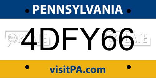 4DFY66 Pennsylvania License Plate