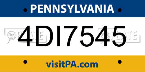 4DI7545 Pennsylvania License Plate