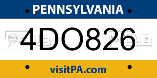 4DO826 Pennsylvania License Plate