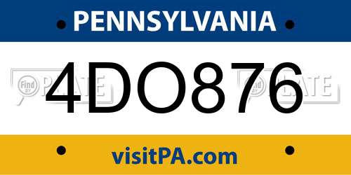 4DO876 Pennsylvania License Plate