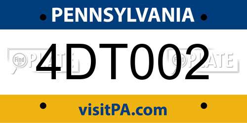 4DT002 Pennsylvania License Plate