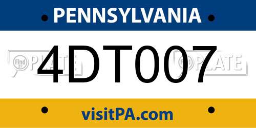4DT007 Pennsylvania License Plate
