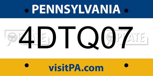 4DTQ07 Pennsylvania License Plate