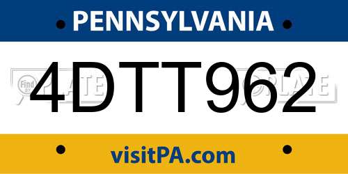 4DTT962 Pennsylvania License Plate