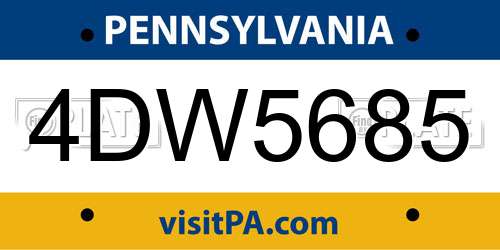 4DW5685 Pennsylvania License Plate