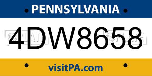 4DW8658 Pennsylvania License Plate