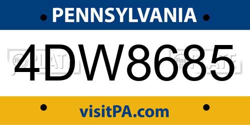 4DW8685 Pennsylvania License Plate