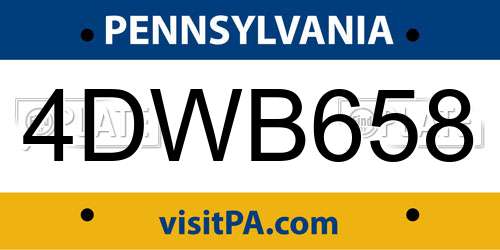 4DWB658 Pennsylvania License Plate