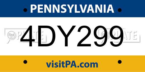 4DY299 Pennsylvania License Plate