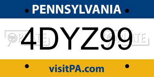 4DYZ99 Pennsylvania License Plate