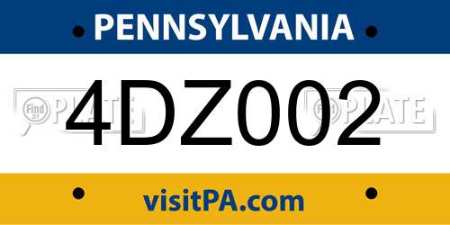 4DZ002 Pennsylvania License Plate