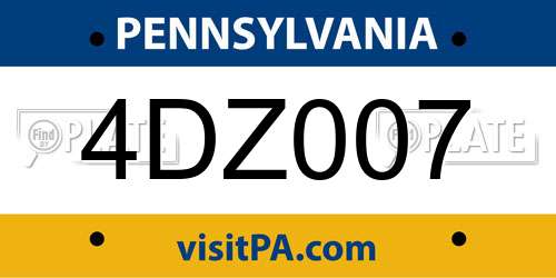 4DZ007 Pennsylvania License Plate