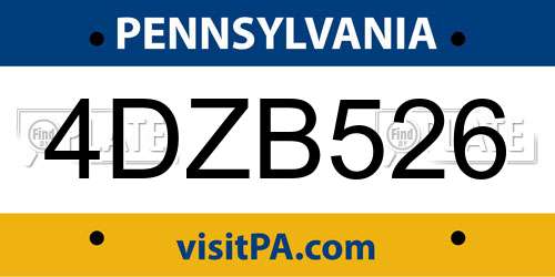 4DZB526 Pennsylvania License Plate