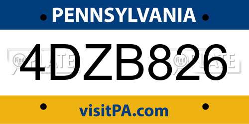 4DZB826 Pennsylvania License Plate
