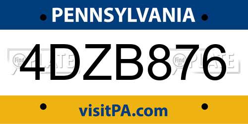 4DZB876 Pennsylvania License Plate