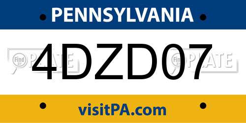 4DZD07 Pennsylvania License Plate