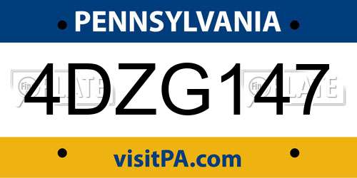 4DZG147 Pennsylvania License Plate