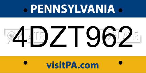 4DZT962 Pennsylvania License Plate