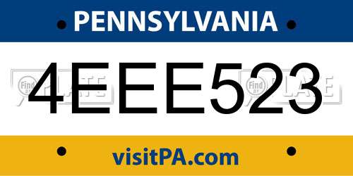 4EEE523 Pennsylvania License Plate