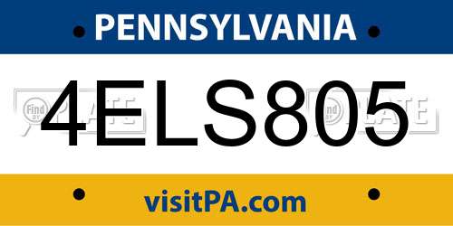 4ELS805 Pennsylvania License Plate
