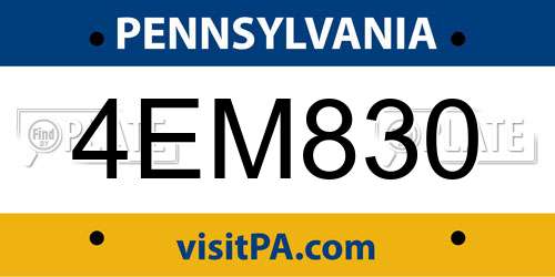 4EM830 Pennsylvania License Plate