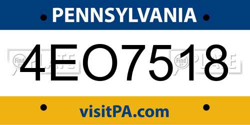 4EO7518 Pennsylvania License Plate