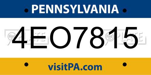 4EO7815 Pennsylvania License Plate