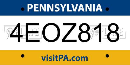4EOZ818 Pennsylvania License Plate