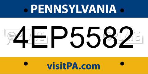 4EP5582 Pennsylvania License Plate