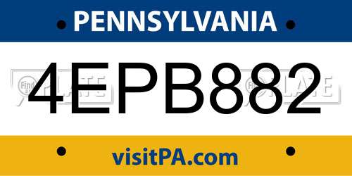 4EPB882 Pennsylvania License Plate