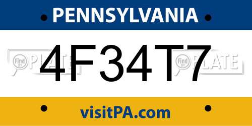 4F34T7 Pennsylvania License Plate