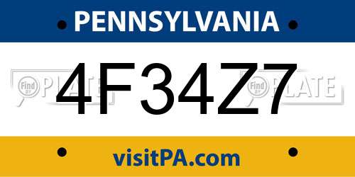 4F34Z7 Pennsylvania License Plate