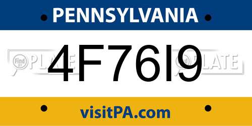 4F76I9 Pennsylvania License Plate