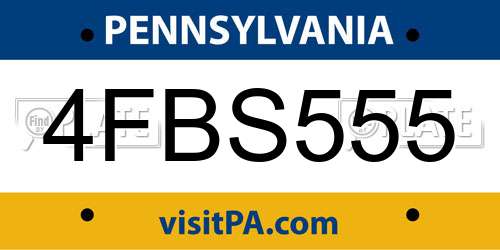 4FBS555 Pennsylvania License Plate