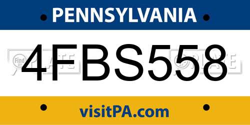 4FBS558 Pennsylvania License Plate
