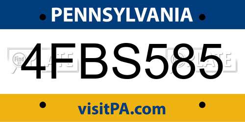4FBS585 Pennsylvania License Plate