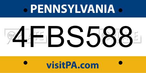 4FBS588 Pennsylvania License Plate