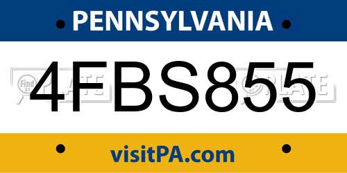 4FBS855 Pennsylvania License Plate