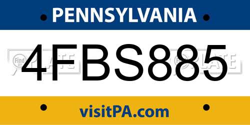 4FBS885 Pennsylvania License Plate