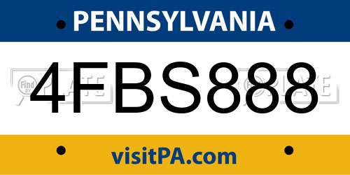 4FBS888 Pennsylvania License Plate