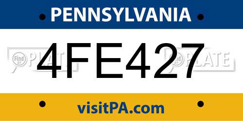 4FE427 Pennsylvania License Plate