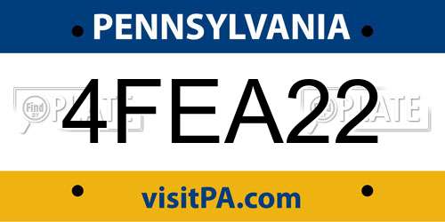 4FEA22 Pennsylvania License Plate