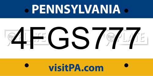 4FGS777 Pennsylvania License Plate