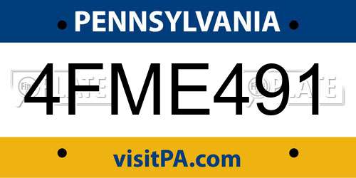 4FME491 Pennsylvania License Plate