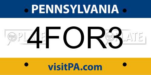 4FOR3 Pennsylvania License Plate