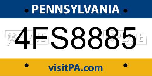 4FS8885 Pennsylvania License Plate