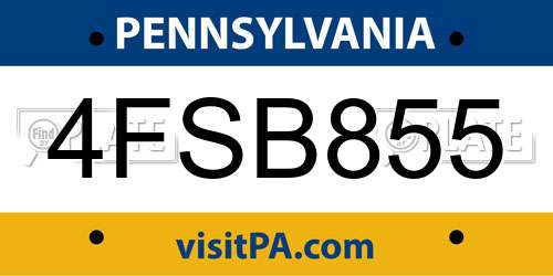 4FSB855 Pennsylvania License Plate