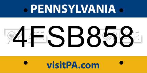 4FSB858 Pennsylvania License Plate